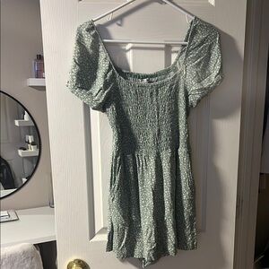 Green Floral Smocked Dress